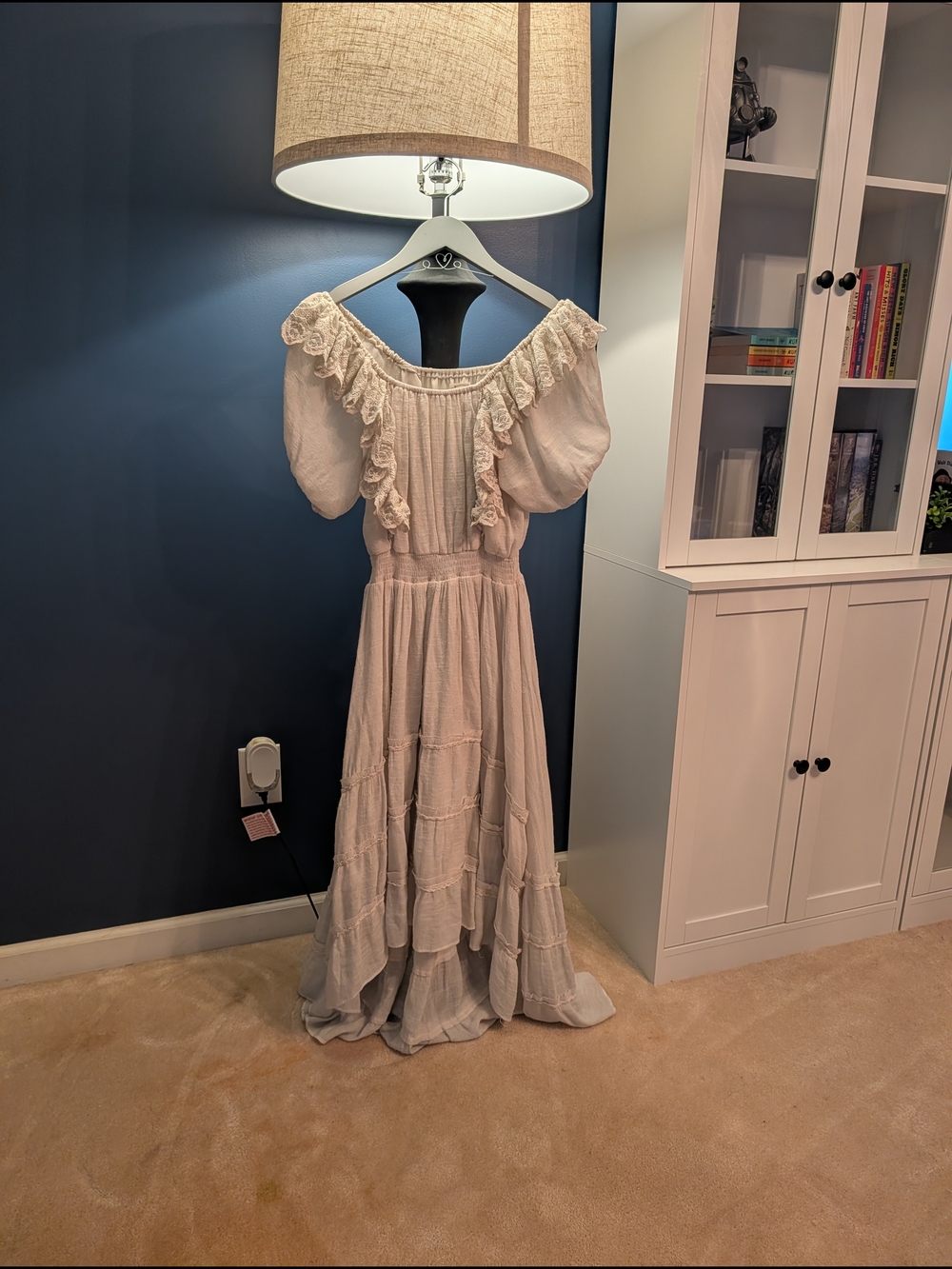 Joyfolie Cream Off-Shoulder Ruffle Maxi Dress